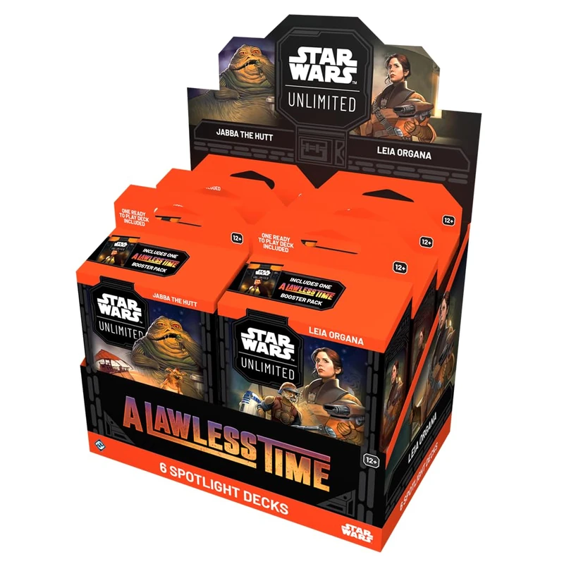 Asmodee Star Wars: Unlimited TCG A Lawless Time SPOTLIGHT DECK DISPLAY - Includes 3 Leia Organa & 3 Jabba the Hutt Ready-to-Play 50-Card Decks + Booster Packs, Ages 12+, 2+ Players, 20 Min Playtime