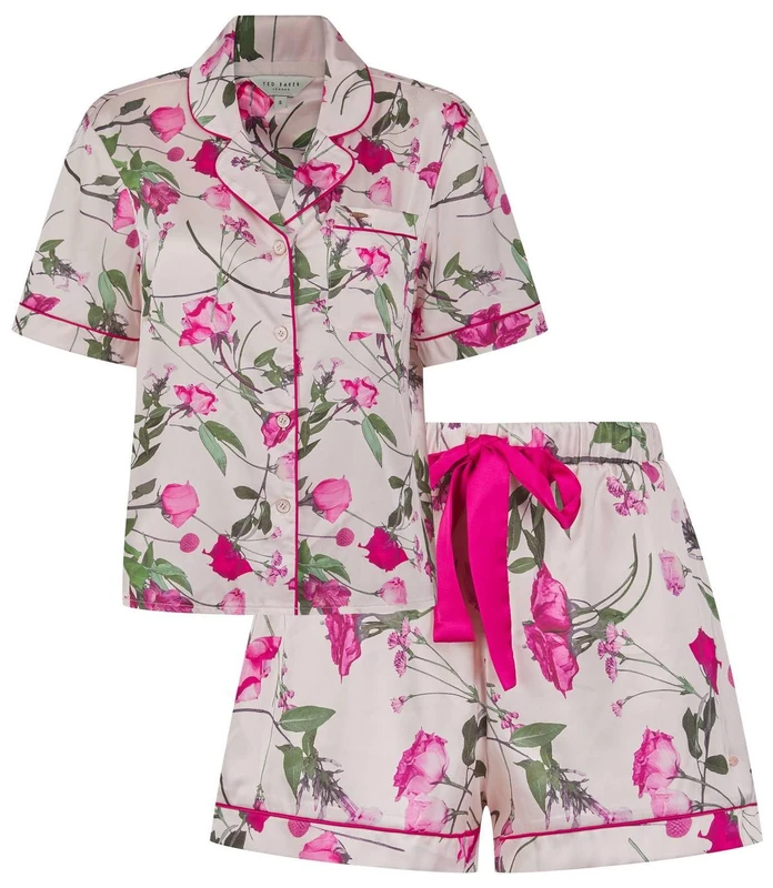 Ted Baker Women's Penny Short Sleeve Satin Floral Pajama Set with Floral Digital Print and Matching Shorts - Image 1