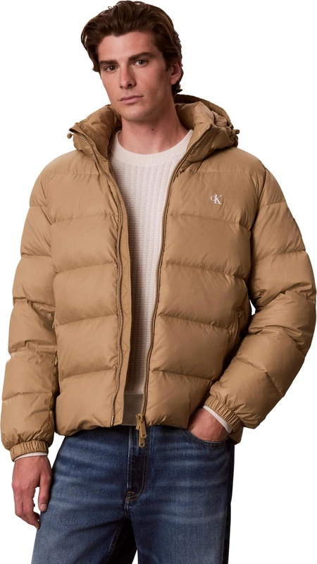 Calvin Klein Men Ls Nylon Zip Off Hood Down Puffe LV04RG515G Jackets, BROWN (Khaki Umber), XS