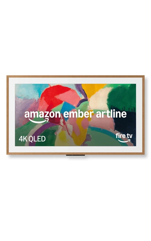 Amazon Ember Artline 55" with Fire TV (newest gen), 4K Ultra HD QLED smart TV and art display, customised frames, HDR10+, hands-free with Alexa - Teak