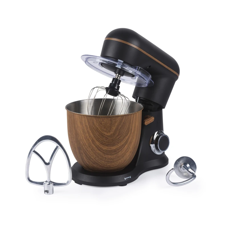 Salter Toronto Stand Mixer – 5L 1300W Electric Food Mixer with Stainless Steel Bowl, 10 Speeds & Pulse, Tilt-Head Design, Planetary Mixing, Accessories Included, Matte Black with Wooden Accents