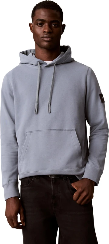 Calvin Klein Men Ls Eu 350Terry Badge Hoodie LV04RJ201G Sweatshirts, GREY (Steel Gray), L