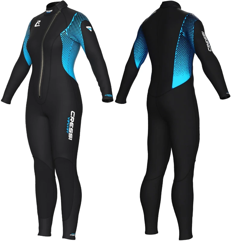 CRESSI since 1946 Velvet Lady-3mm Ultra Stretch Double-Lined Neoprene One-Piece Wetsuit with Diagonal Front Zipper for Easy Dressing and Undressing-Black/Turquoise-M/3
