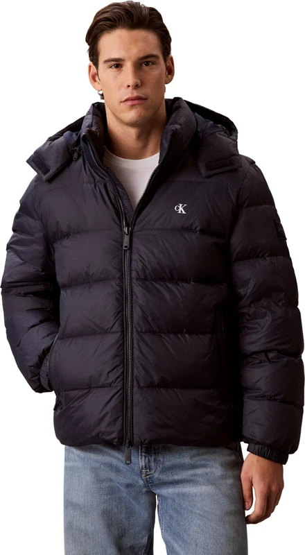 Calvin Klein Men Ls Nylon Zip Off Hood Down Puffe LV04RG515G Jackets, BLUE (Dark Sapphire), S