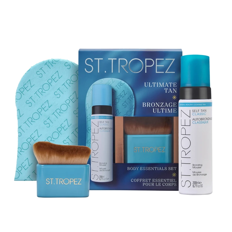 St.Tropez Ultimate Tan Body Essentials Kit, Classic Self Tan Bronzing Mousse, Luxe Applicator Mitt & Precision Body Brush for Flawless Medium Golden Glow, Streak-Free Finish, 420g