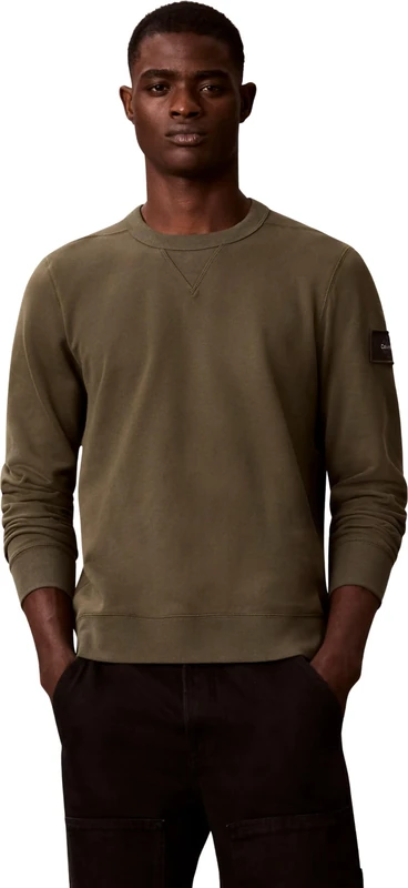 Calvin Klein Men Ls Eu 350Terry Badge Cn Sweatshi LV04RJ200G Sweatshirts, BEIGE (Olive Night), 3XL