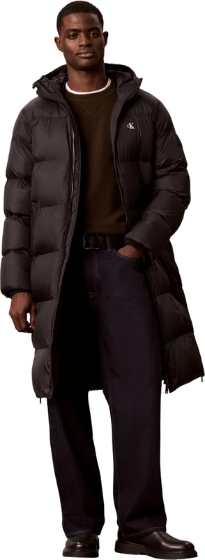Calvin Klein Men Ls Long Length Hooded Nylon Puff LV04RH501G Coats, BLACK (Black), S