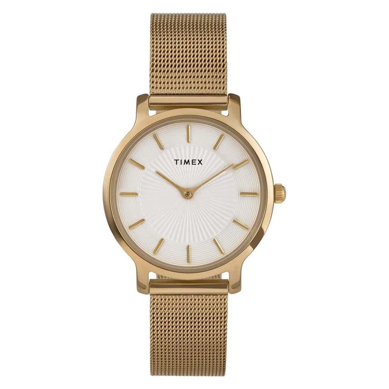 Timex Women's Transcend 34 mm Watch - Gold-Tone Mesh Bracelet and Silver-Tone Dial TW2Y10300