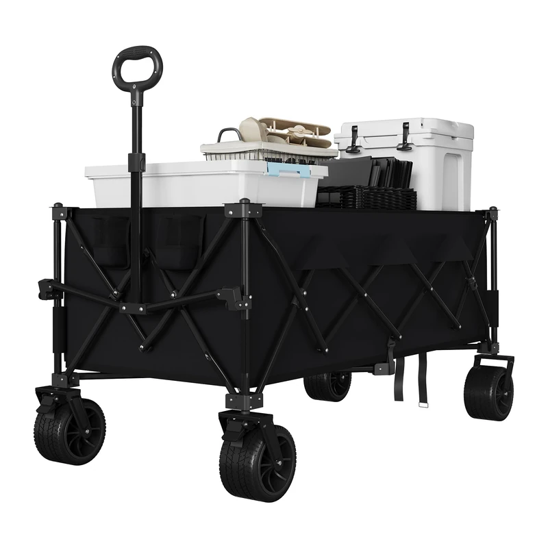 Folding Beach Cart 350L 208 kg, All-Terrain Cart with Large Wheels for Camping, Garden and Shopping, Black - Image 1