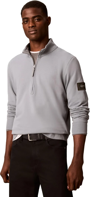 Calvin Klein Men Ls Eu 350Terry Badge Qtr Zip LV04RJ203G Sweatshirts, GREY (Steel Gray), M
