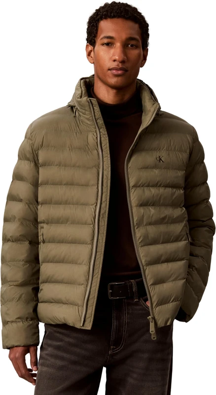 Calvin Klein Men Ls Nylon Lt Wt Hooded Fz Puffer Lv04Rc511G Jackets, BEIGE (Dusty Olive), M