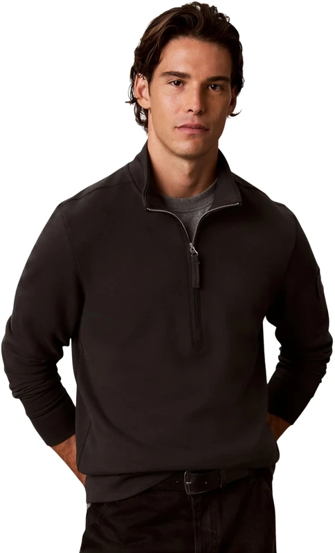 Calvin Klein Men Ls Eu 350Terry Badge Qtr Zip LV04RJ203G Sweatshirts, GREY (Pirate Black), L