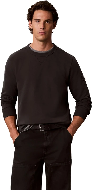 Calvin Klein Men Ls Eu 350Terry Badge Cn Sweatshi LV04RJ200G Sweatshirts, GREY (Pirate Black), XL