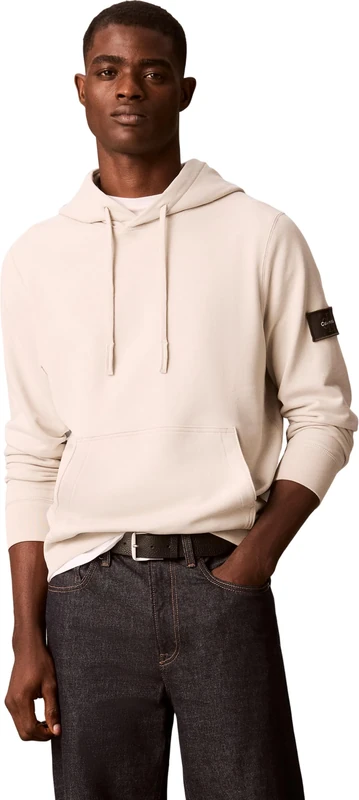 Calvin Klein Men Ls Eu 350Terry Badge Hoodie LV04RJ201G Sweatshirts, WHITE (Moonstruck), L