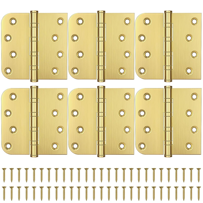 KOLET 4x4 Ball Bearing Door Hinges - Brushed Gold, 6 Pack