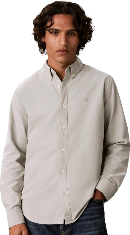 Calvin Klein Men Ls Solid Oxford Classic Shirt Lv140Em125 Other Shirts, Beige (Oil Green), L