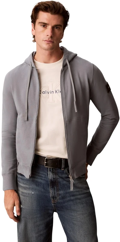 Calvin Klein Men Ls Eu 350Terry Badge Fz Hoodie LV04RJ202G Sweatshirts, GREY (Steel Gray), XXL
