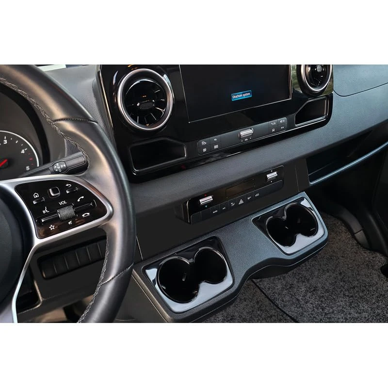 Avisa Stainless Steel cup holder trim cover (2pcs) compatible with Mercedes Sprinter III 2018- - Black