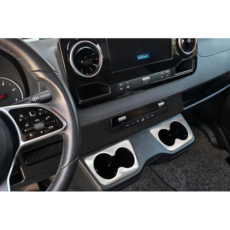 Avisa Stainless Steel cup holder trim cover (2pcs) compatible with Mercedes Sprinter III 2018- - Silver
