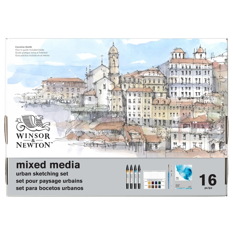 Winsor & Newton 0290200 Mixed Media Urban Sketching Set - Promarker Watercolour, Cotman Watercolour, Fineliner, Brush & Pad for Cityscapes & Outdoor Sketching