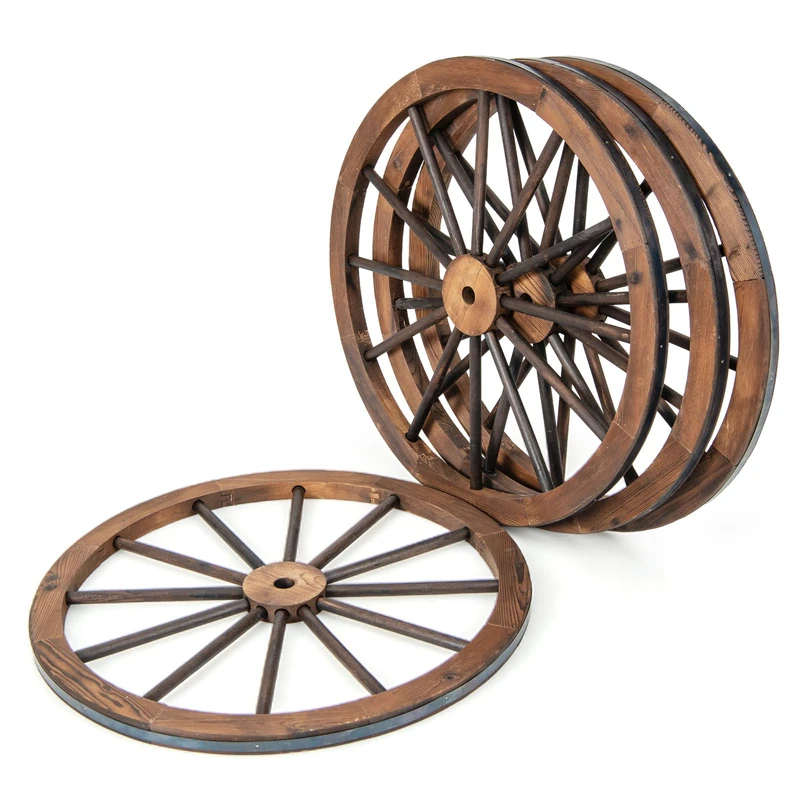 GiantexUK 2/4PCS Wagon Wheels, Decorative Wooden Wheel with Metal Rim, Vintage Rustic Round Hanging Cartwheel Decor for Outdoor Indoor Garden Farmhouse Garage (76 x 76 x 3.5cm, 4)