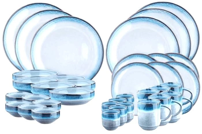 Genesis MER SR-COGM26 Bjorn 36-Piece Stoneware with Reactive Enamel, Blue Gradient, for 6 People, Dishwasher Safe