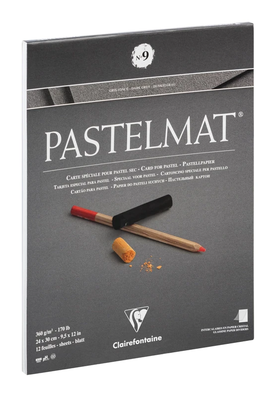 Clairefontaine 96214C Bloc Collé Pastelmat n°9-12 Feuilles Carte Spéciale Pour Pastels Secs - 24x30 cm 360g - Gris Foncé - Intercalaires en Papier Cristal