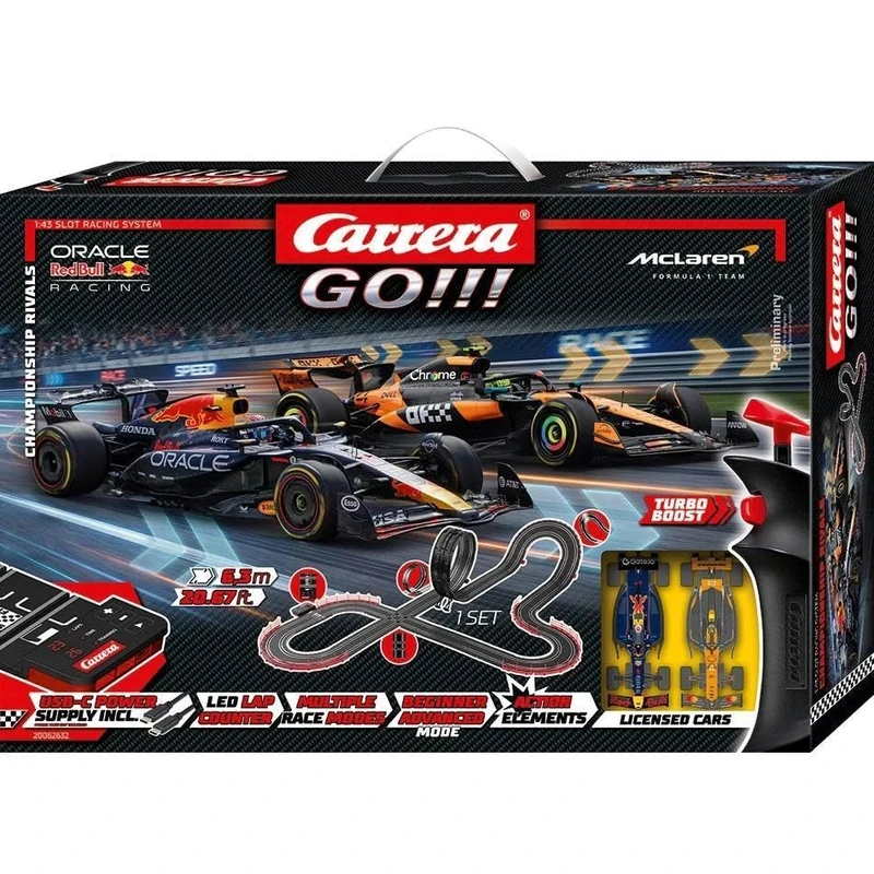 Carrera GO!!! 20062632 Championship Rivals F1 1:43 Scale, 6.3 Metres, With Red Bull Racing RB21 M Verstappen No1 2025 & Mercedes AMG F1 K. Antonelli, Suitable from 6 Years+