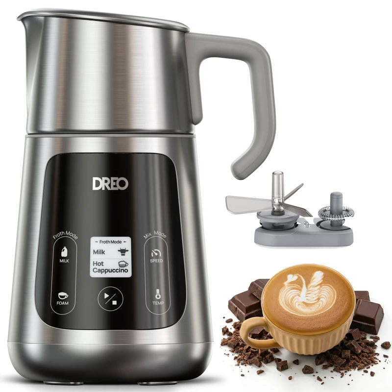 DREO 6-in-One Electric Milk Frother (Upgraded), Automatic Milk & Hot Chocolate Maker, Quiet Frother for Latte Art Microfoam and Cappuccino, 30+ Drink Options, Easy to Clean, Dishwasher Safe, LED - Image 1