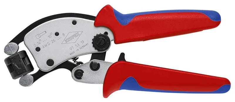 KNIPEX Twistor T Self-Adjusting Crimping Pliers for Wire ferrules with rotatable die Head in Blister Chrome-Plated with Multi-Component, 97 53 19 SB