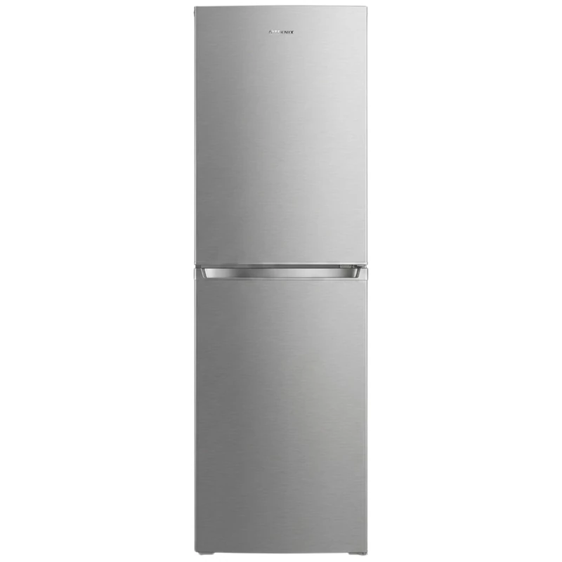 Teknix STF1725X Freestanding 50/50 Fridge Freezer, Compact 250L Capacity, Adjustable Temperature Control and Legs, Reversible Doors, Efficient LED Light, 4 Star Freezer Rating - in Inox