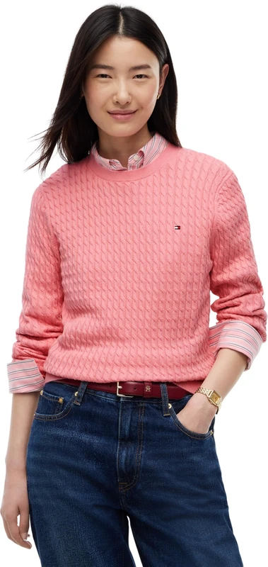 Tommy Hilfiger Women's, Co Cable C-Nk Ls Sweater Ww0Ww44993, Pullover Sweater, Raspberry Juice, S