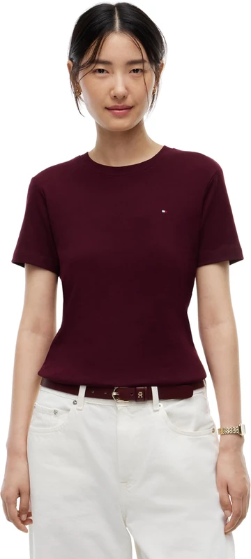 Tommy Hilfiger Women's T-Shirt Short Sleeve New Slim Cody Round Neckline, Red (Deep Burgundy), S