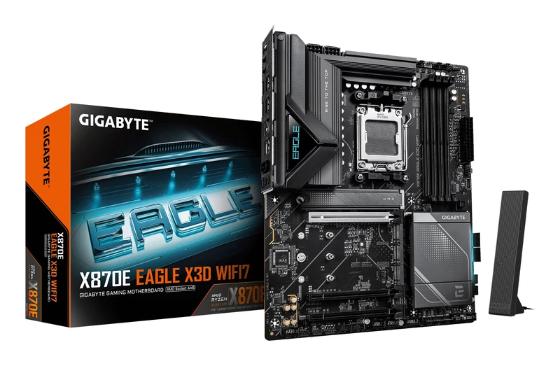 GIGABYTE X870E EAGLE X3D WIFI7 Motherboard - Supports AMD Ryzen 9000 CPUs, 14+2+2 Phases Digital VRM, up to 9000Hz DDR5 (OC), 1xPCIe 5.0 + 3xPCIe 4.0, Wi-Fi 7, 5GbE LAN, USB 4