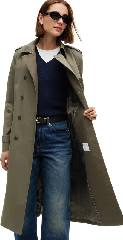 Tommy Hilfiger Women's, Cotton Monogram Trench WW0WW51569, Trench Coat, Ghost Fern, XL