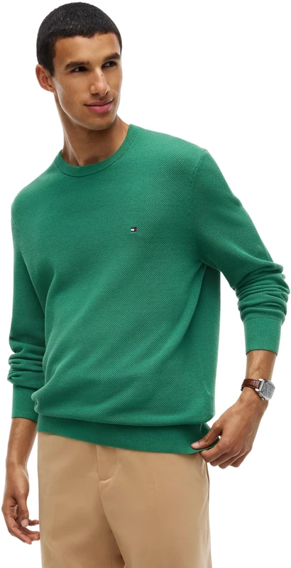 Tommy Hilfiger Men's, Essential Structure Crew Neck Mw0Mw36347, Pullover Sweater, Alaskan Green, L