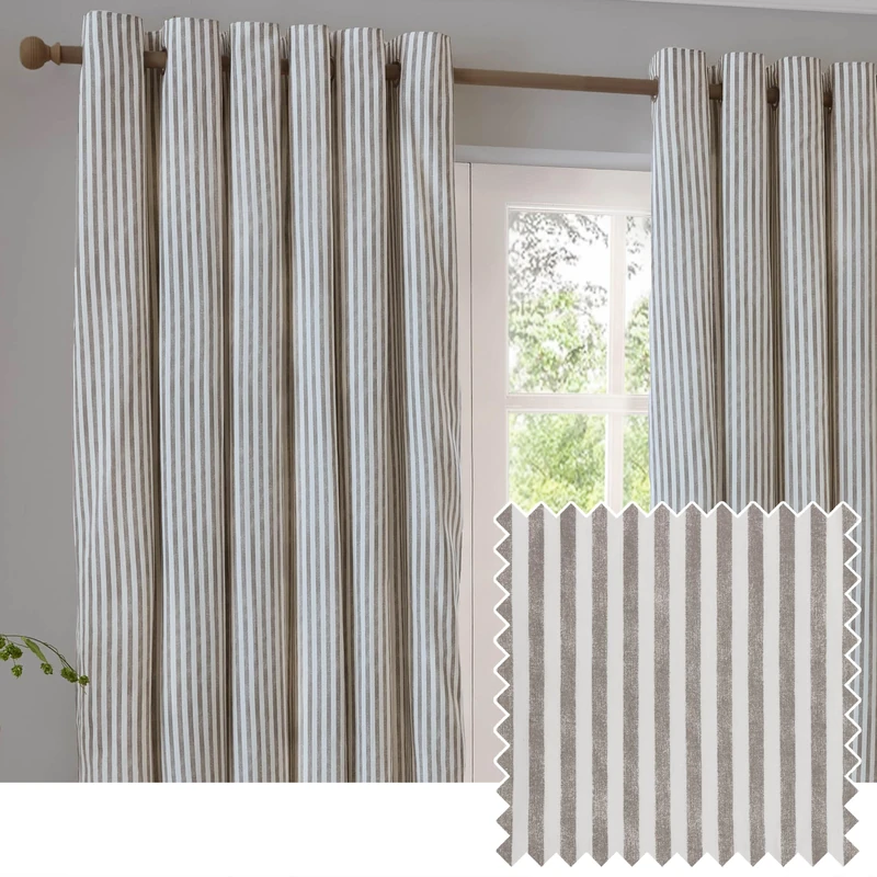 furn. Yard Hebden Eyelet Curtain Pair – Ultra Soft Cotton Lined Striped Curtains (Mole - 229x137cm)