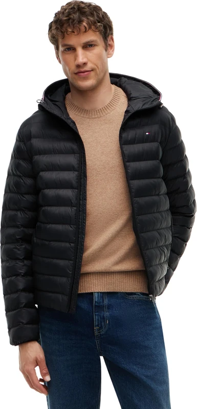 Tommy Hilfiger Men's, Packable Recycled Hooded Jacket MW0MW43464, Other Jackets, Black, L