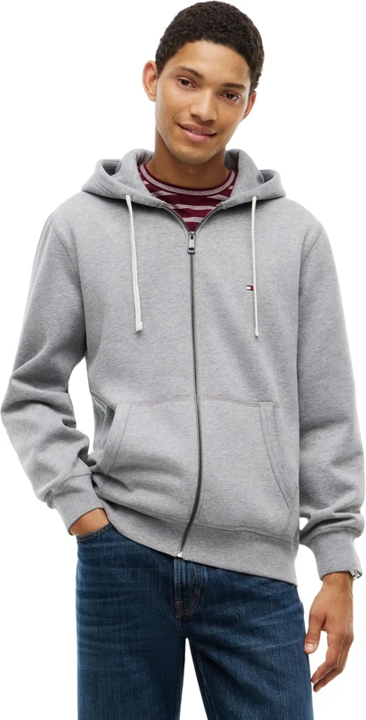 Tommy Hilfiger Men's, Essential Fleece Hooded Reg Zt MW0MW44931, Zip Through Hoodie, Medium Grey Heather, XL