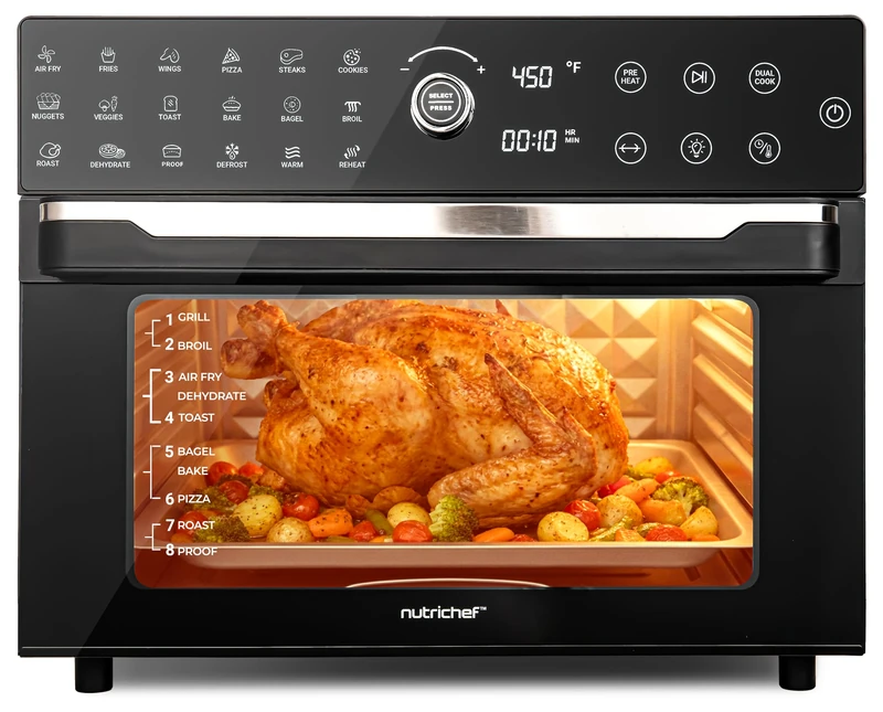 NutriChef Deep fryer and air oven, 32 quarts, digital fryer with 20 presets, double cooker, grill, baking and more, multifunctional convection oven, large capacity, 18 x 17 x 14 cm - Image 1
