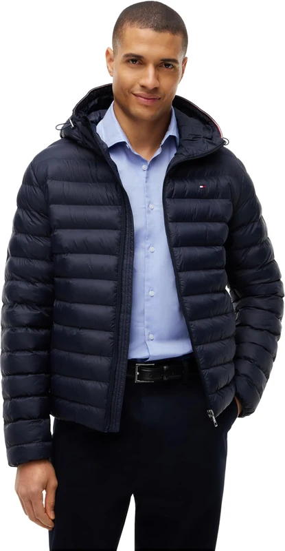 Tommy Hilfiger Men's, Packable Recycled Hooded Jacket MW0MW43464, Other Jackets, Navy Blue, S