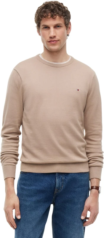 Tommy Hilfiger Men's, Essential Ssnl Cotton Crew Neck Mw0Mw39999, Pullover Sweater, Safari Canvas, S