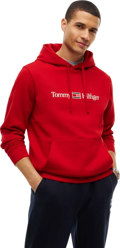 Tommy Hilfiger Men's, Rwb Graphic Reg Fleece Hoodie MW0MW44935, Pullover Hoodie, Medium Red, S