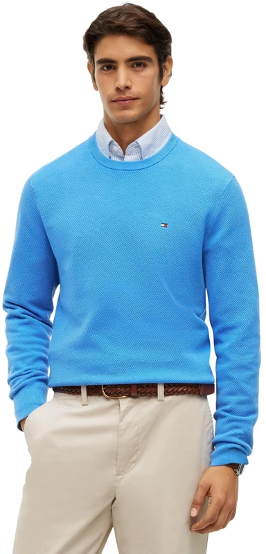 Tommy Hilfiger Men's, Essential Structure Crew Neck Mw0Mw36347, Pullover Sweater, Blue Spell, L