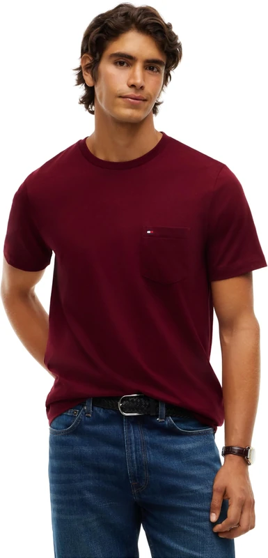 Tommy Hilfiger Men's, Essential Solid Pocket Tee Mw0Mw37283, S/S T-Shirt, Burgundy, XL