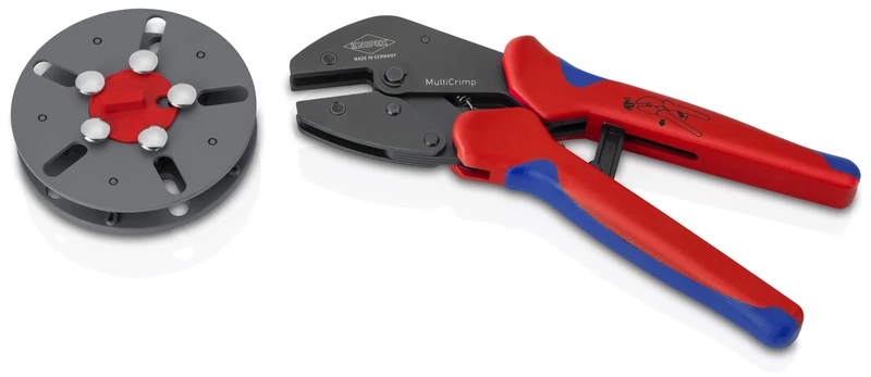 KNIPEX MultiCrimp Crimping Pliers with Changer Magazine, Empty with Multi-Component Handles 250 mm, 97 33 LE