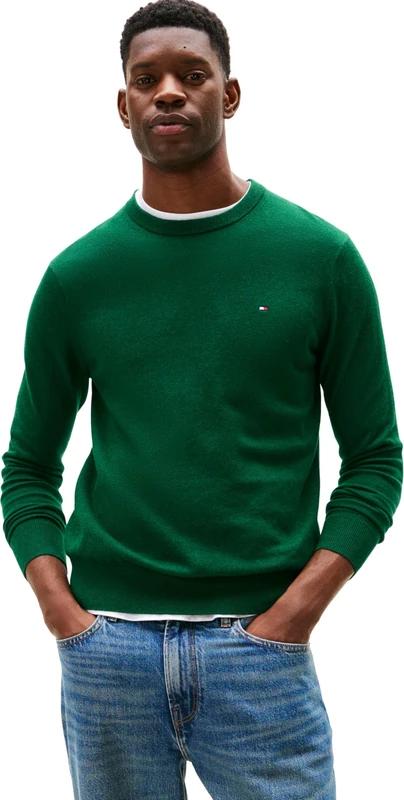 Tommy Hilfiger Men's, Pima Org Ctn Cashmere Crew Neck Mw0Mw28046, Pullover Sweater, Ornamental Green Heather, S