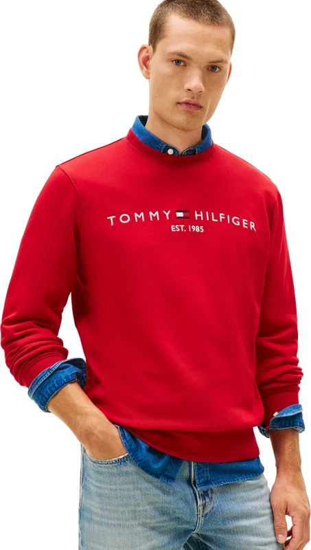 Tommy Hilfiger Men's, Tommy Logo Sweatshirt Mw0Mw11596, Pullover Sweatshirt, Medium Red, L