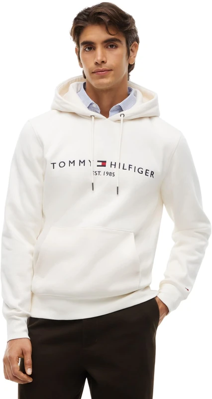 Tommy Hilfiger Men's Hoodie Tommy Logo, Off-White (Ivory Petal), L