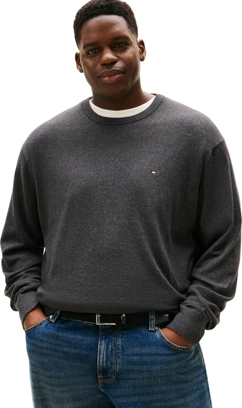 Tommy Hilfiger Men's, Bt-Pima Org Ctn Cashmere Cn-B Mw0Mw34104, Pullover Sweater, Dark Grey Heather, 4XL